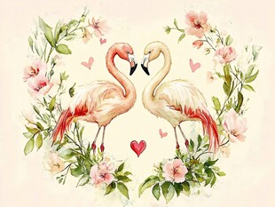 双火烈鸟共栖浪漫花环