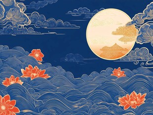 月夜云海绽红莲