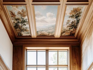 复古风天花板壁画与窗景