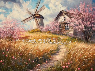 春日风车小屋田园美景