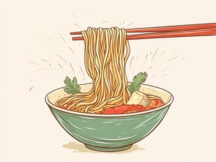 筷子夹起的美味面条