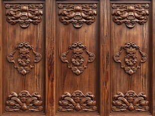 中式木雕门板精美花纹展示