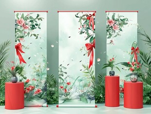中式花卉屏风装饰场景