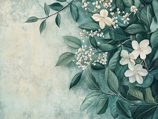淡雅花卉绿叶背景图