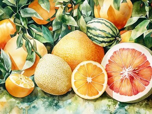 多彩水果静物水彩画