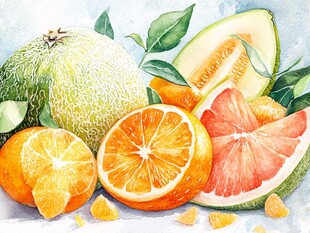 多彩多汁的美味柑橘与甜瓜