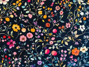 黑色背景多彩花卉图案