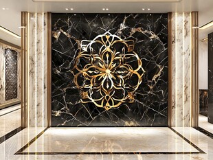 奢华黑金大理石玄关装饰画