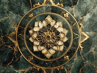 绿底金花纹饰的精美图案