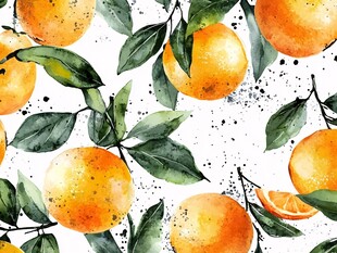 水彩风橙子绿叶图案背景