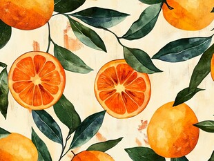 水彩风柑橘叶果图案背景