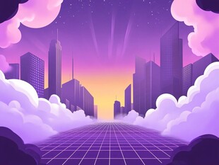 梦幻紫色都市云端场景