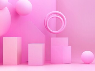粉色立体几何场景展示