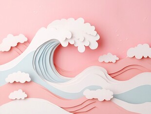 纸艺海浪云朵梦幻背景