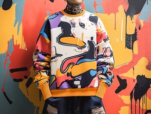 潮流涂鸦风个性卫衣穿搭