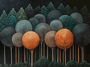 奇幻圆形森林艺术插画