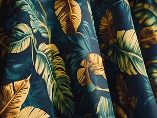 热带叶纹布料特写