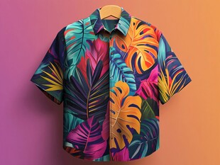 多彩热带风短袖衬衫