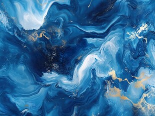 蓝金流体艺术抽象画