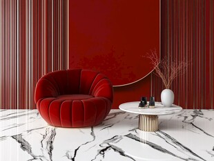 红色绒面沙发的优雅空间
