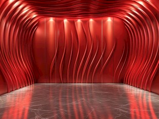 红色波浪形室内空间场景