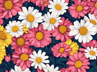 多彩雏菊花卉图案背景