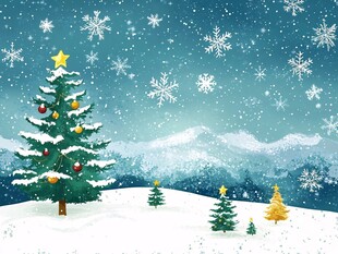 冬日雪景中的梦幻圣诞树