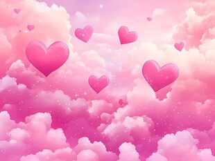 梦幻粉色爱心云朵背景