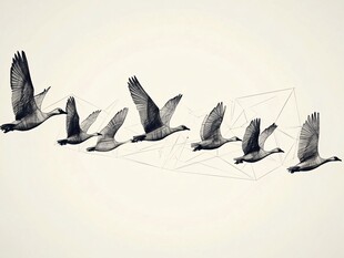 群雁翱翔的几何艺术画面