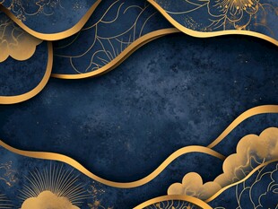 蓝金中式云纹华丽背景图