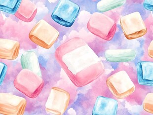 水彩风多彩棉花糖梦幻图案