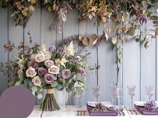 紫色系浪漫花卉餐桌布置