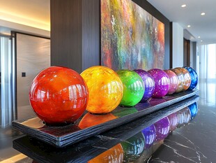 多彩玻璃球装点时尚大厅