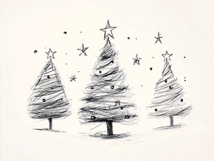 手绘风三棵简约圣诞树