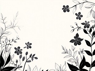 黑白花卉边框图案设计