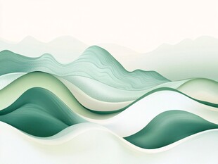 水墨风绿色山峦抽象画