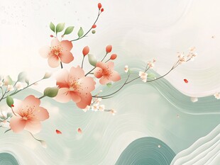 中式古风花卉山水意境图