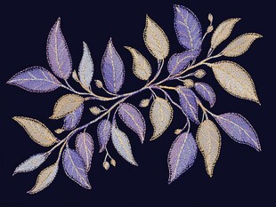 紫色金色绣叶装饰图案