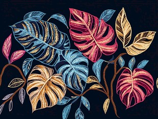 热带多彩叶片装饰图案