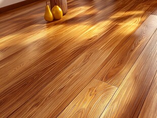 暖光下的实木地板与摆件