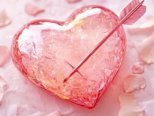 粉色心形玻璃与爱神之箭
