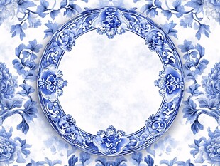 青花瓷盘边框花卉图案