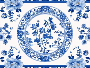 青花瓷花卉图案精美纹饰
