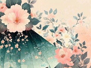 古风花卉梦幻插画背景
