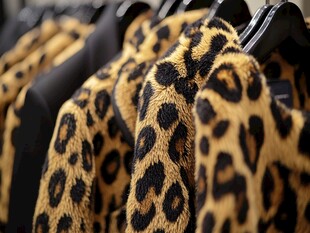 豹纹皮草服装挂架展示