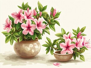两盆绽放的粉色花卉插画
