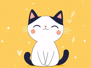 可爱猫咪坐于黄色背景中