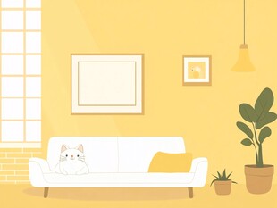 温馨客厅里的猫咪与绿植