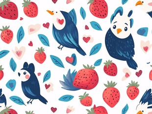 小鸟草莓爱心可爱图案