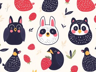 动物草莓可爱图案插画